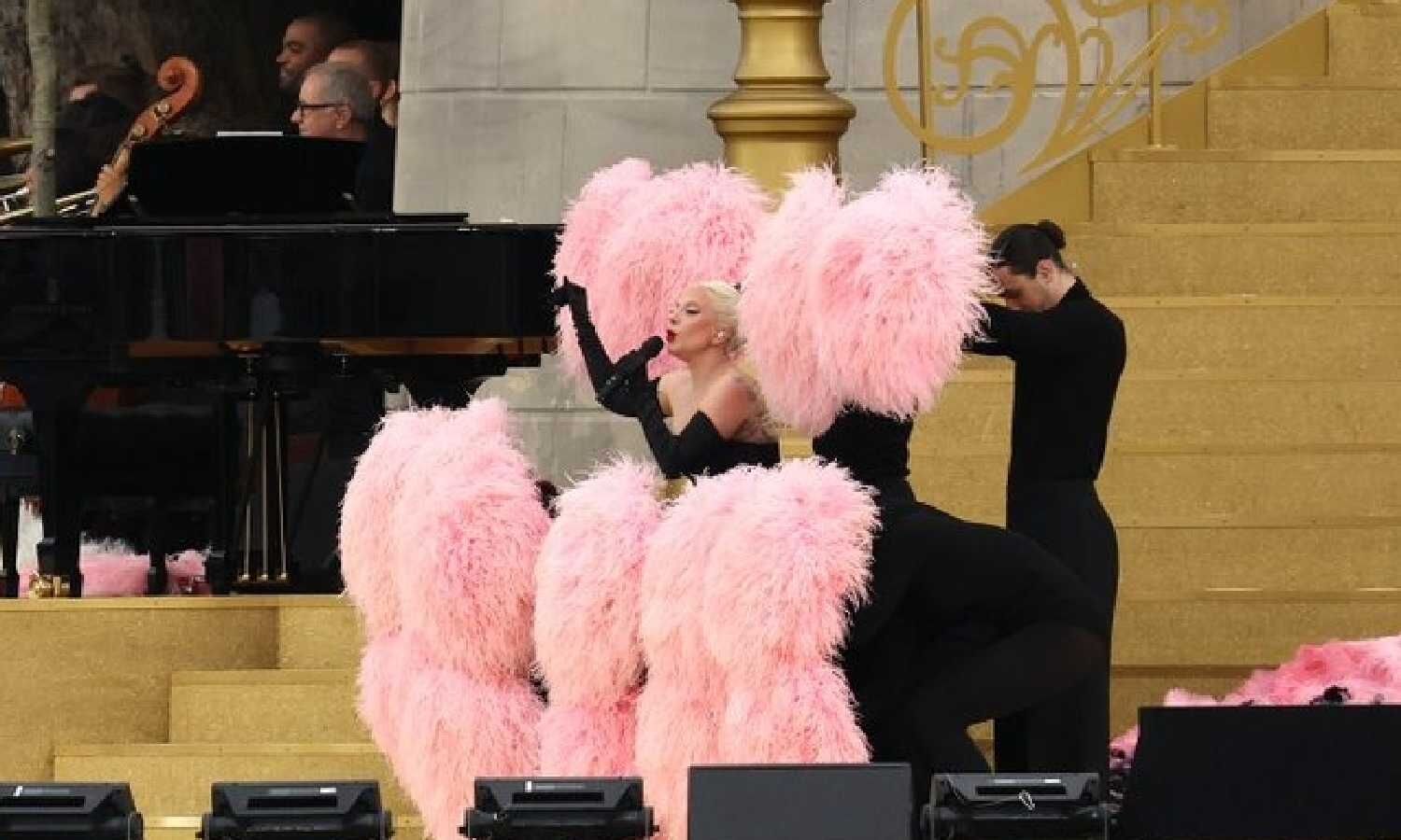 Lady Gaga during the opening ceremony  ... Olympics 2024 Opening ceremony Live: PV Sindhu, Sharath Kamal lead team India in the opening ceremony