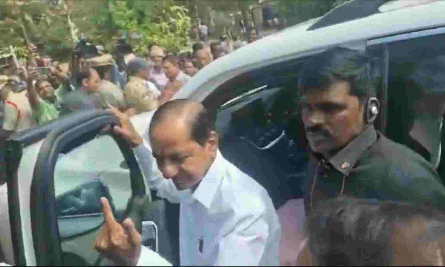 Telangana CM KC Rao shows indelible ink mark on... ... Telangana Assembly Elections 2023 live: Voting concludes in Telangana