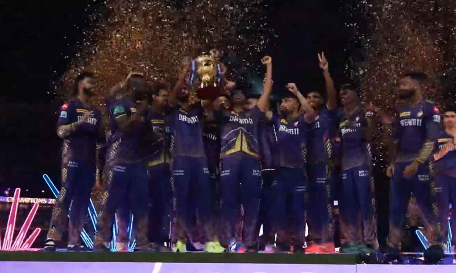 Kolkata Knight Riders celebrates with their third... ... IPL 2024 Final LIVE UPDATES - KKR beats SRH by 8 wickets; clinches title for the third time